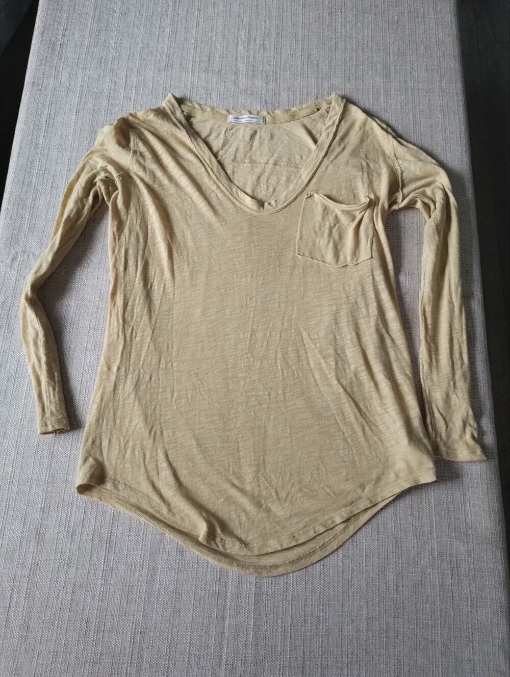 Free People Womens Small Mustard Slouchy V-Neck Long Sleeve Pocket Tee